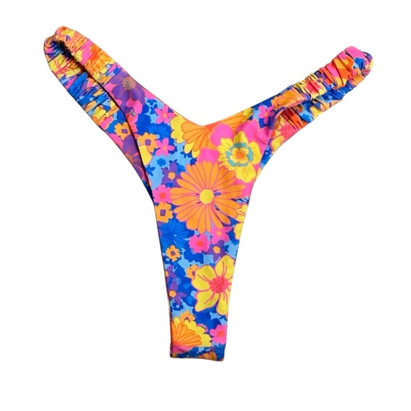 Kulani Kinis Other - Kulani Kinis Floral Retro Thong Bikini Bottom Orange Pink Blue Purple Large Swim